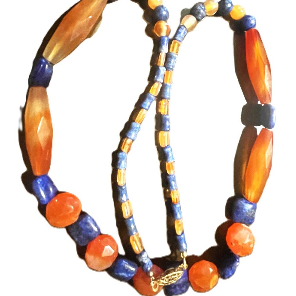 "Fit For a Queen #2" 26 inch, Necklace.W/Lapis lazuli & Carnelian Gems (N0169)